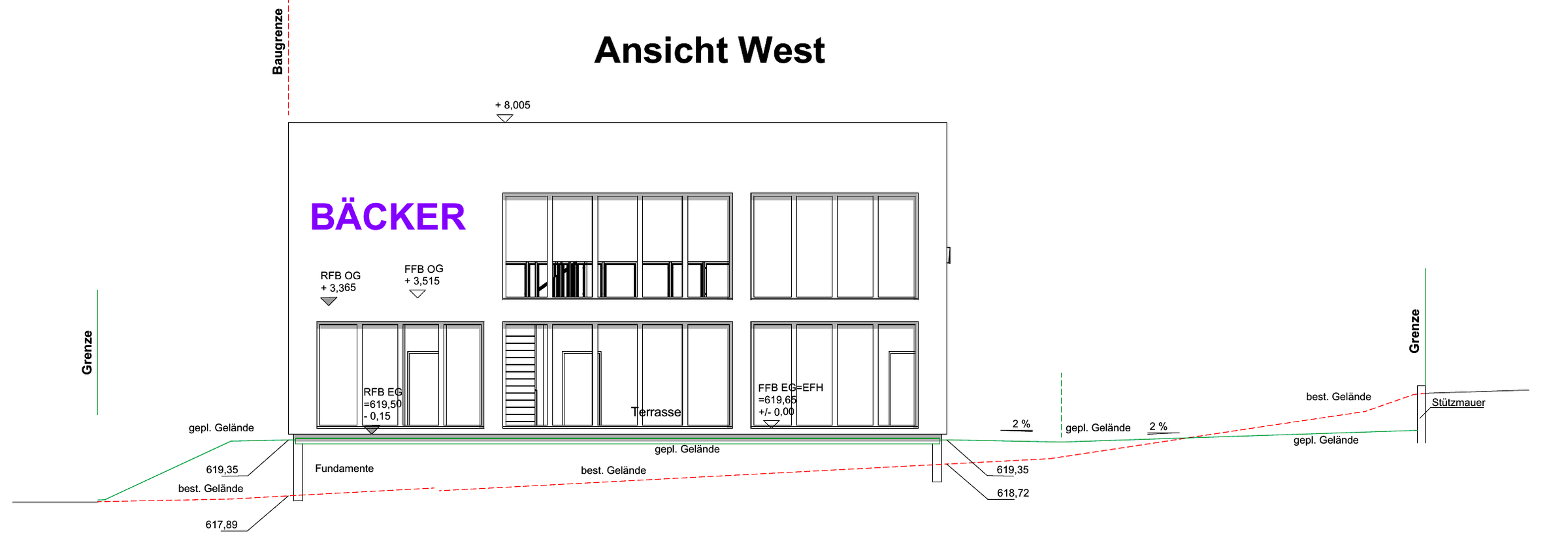 Gewerbepark 3, Ansicht West aus der Baueingabe
